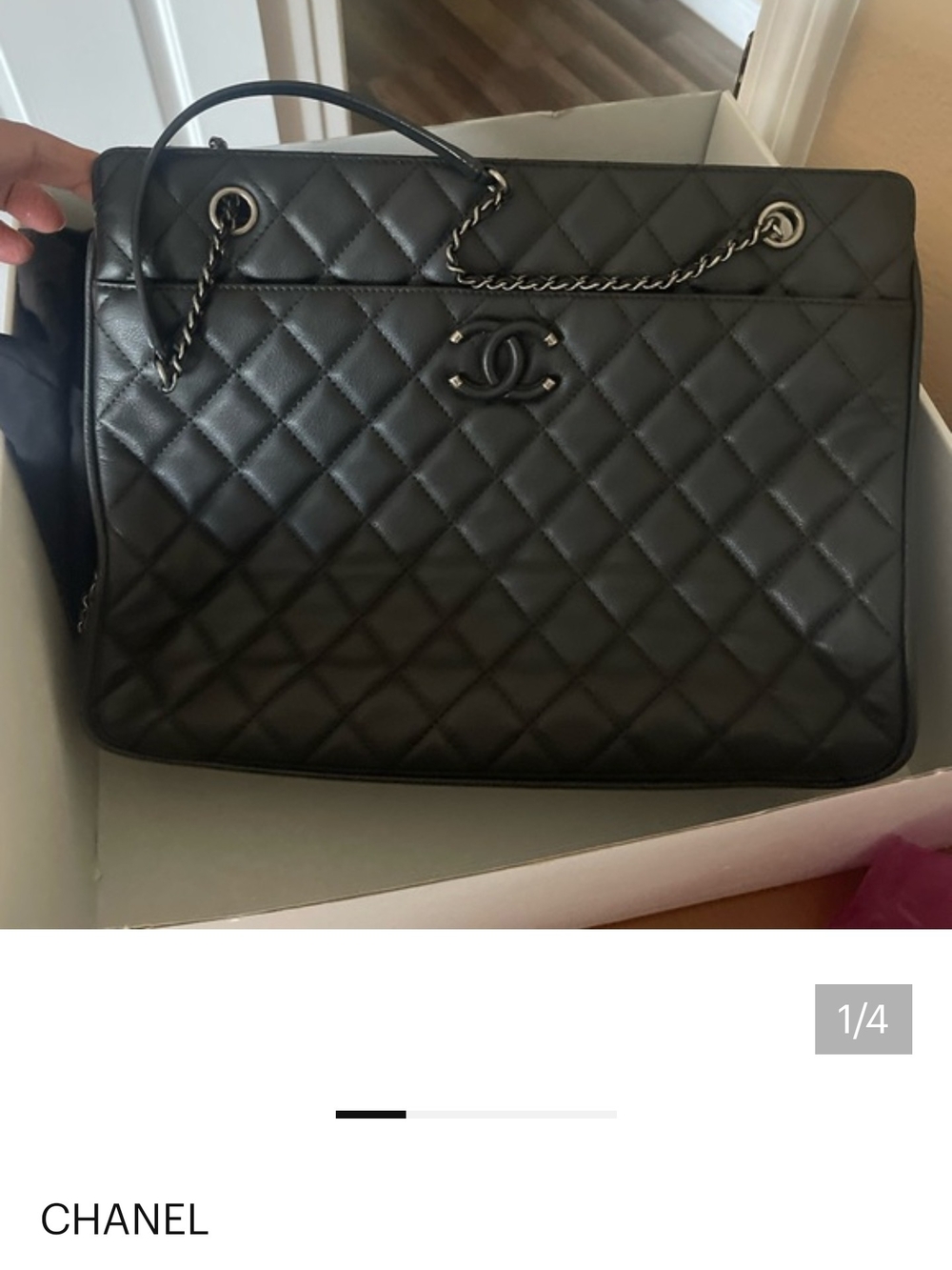 CHANEL Black Quilted Lambskin Shoulder Bag with Chain Strap